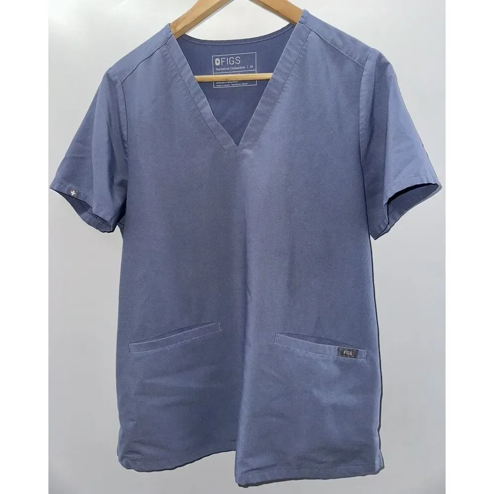 Figs Casma Scrub Top‎ Womens Medium Blue Gray 3 Pocket Short Sleeve Medical